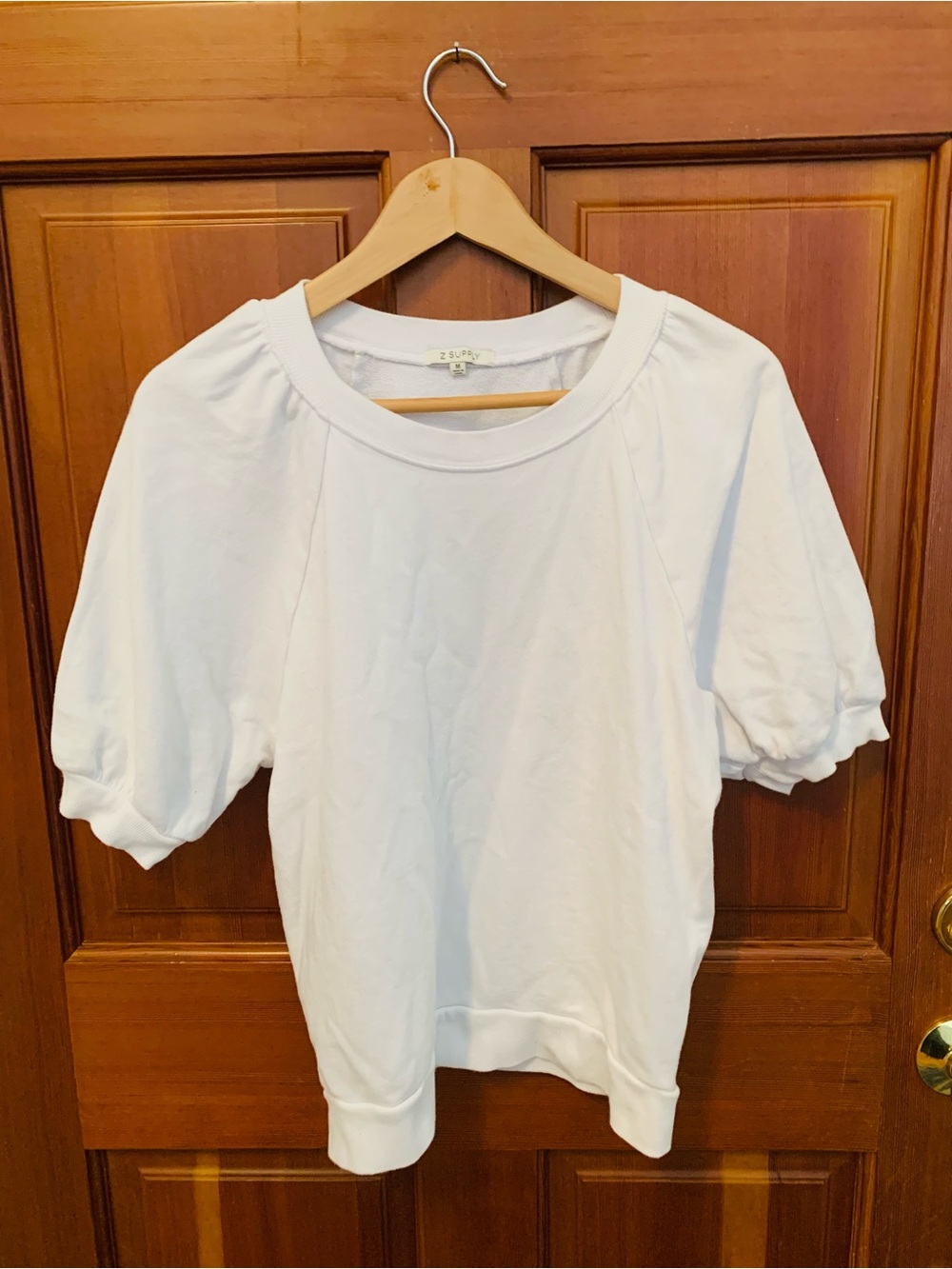 Z Supply Sz M White Puff Short Sleeve Sweatshirt, Excellent Condition